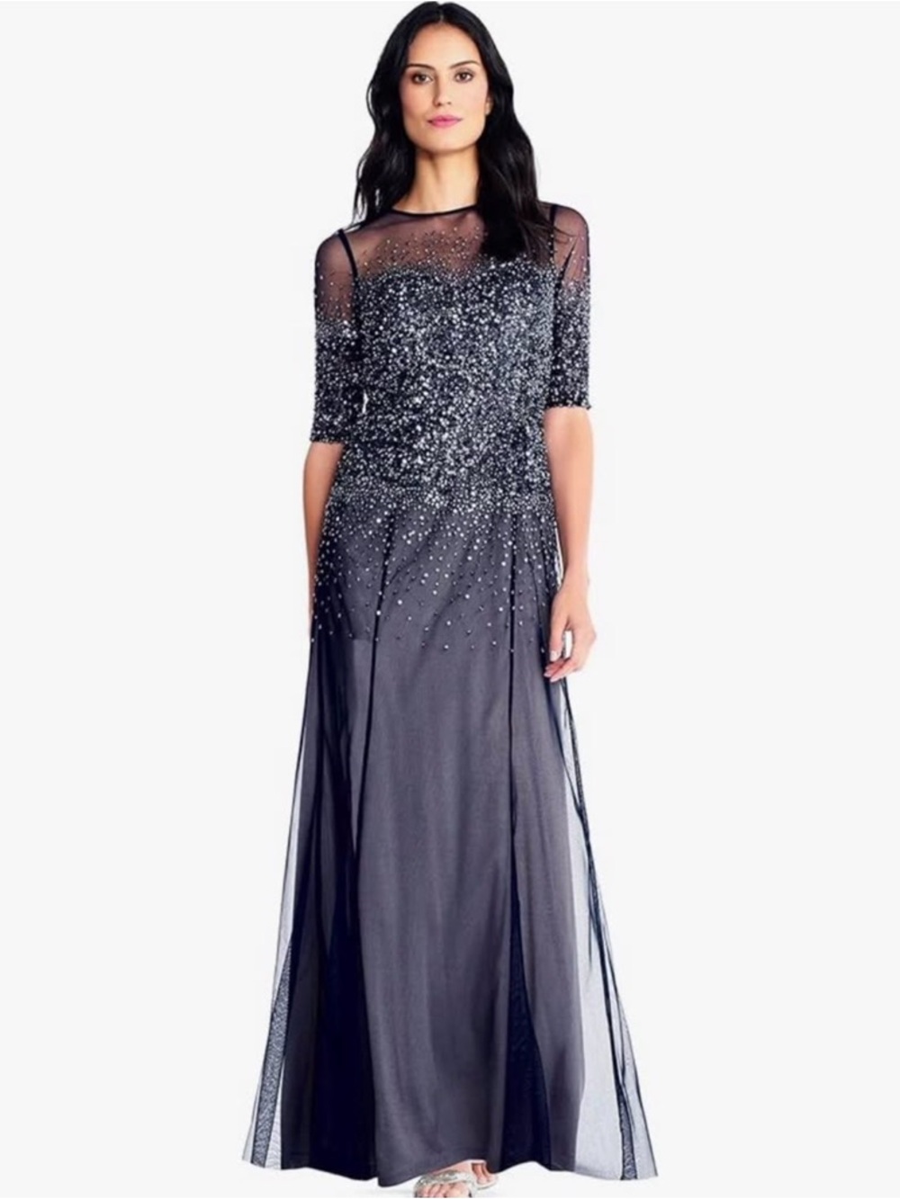 Adrianna Papell 3/4 Sleeve Beaded Illusion Gown size 6 - Picture 3 of 5